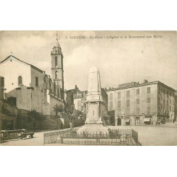10 cpa 20 SARTENE. Eglise Ste-Marie Monument aux Morts Oliviers Chênes Quartier Caserne Mairie Pont Marché Remparts