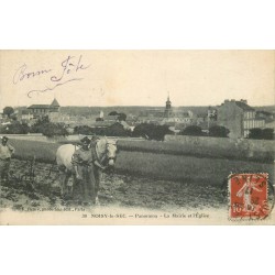 5 cpa NOISY-LE-SEC Laboureurs aux Champs, Grand Pont de Fer, Cafés Bd de la République et Michelet Eglise St-Etienne
