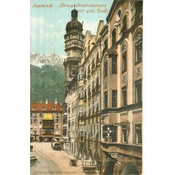4 cpa INNSBRUCK. Herzog Friedrichstrasse, Leopoldsbrunnen mit Hofkirche, Frau Hitt-Gebirge, Maria-Theresienstrasse