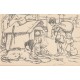 Illustrateur POULBOT. La Misère obligés de dormir dans la niche du chien ....