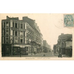 5 cpa 93 NOISY-LE-SEC. Hôtel Voyageurs Entrée de la Gare, Bd République, Eglise, Rue Forge et Rotondes Ateliers