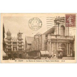 carte postale ancienne 21 DIJON. La Bourse du Commerce 1932 et Eglise Saint-Michel