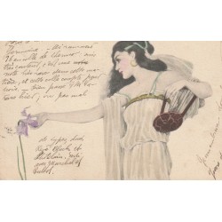 Illustrateur VIENNE. Femme ramassant une fleur 1901