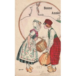 Illustrateur Herouard. BONNE ANNEE 1923 campagnardes et Moulin à vent