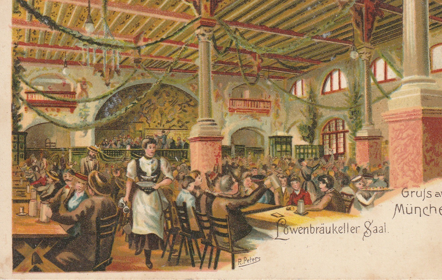 Allemagne Gruss aus MÜNCHEN. Lowenbräukeller Saal par R. Peters