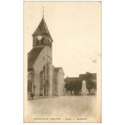 carte postale ancienne 21 IS-SUR-TILLE. Eglise et Monument avec jeune cycliste. Oblitérée qu'en 1953