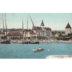 Lausanne OUCHY. Vue générale avec bateaux de Pêcheurs 1907