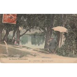 94 CRETEIL. Peintre du Dimanche assis sous parasol bord Bras du Chapitre 1908