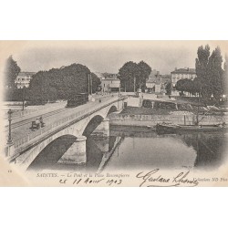 17 SAINTES. Place Bassompierre et locomotive sur le Pont et bateau péniche 1903