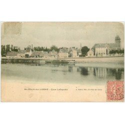 carte postale ancienne 21 SAINT-JEAN-DE-LOSNE. Quai Lafayette vers 1905. Mansque un timbre...