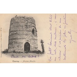 27 TOURNY. Ancien Moulin à vent avec personnage sur le mur 1902