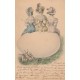 Illustrateur à identifier. Trois élégantes sur un oeuf géant et deux lapins 1901