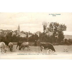 43 Le Velay LANTRIAC. Vue sur le Village et Fermière avec ses vaches 1935