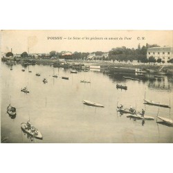 78 POISSY. Les Pêcheurs en amont du Pont sur la Seine 1913