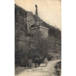 48 Lozère Gorges du TARN. Attelage devant le Château de ROCHEBLAVE 1929