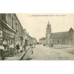 72 MAROLLES-LES-BRAULTS. Place de l'Eglise Magasin Leveau et Hôtel du Croissant animation 1921