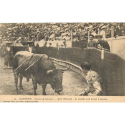 64 BAYONNE. Corrida Courses de Taureaux. Après l'Estocade le matador assis devant le Taureau
