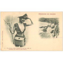 carte postale ancienne 22 Carte Pionnière vierge vers 1900. Pêcheuse de Crabes. Métiers de la Mer