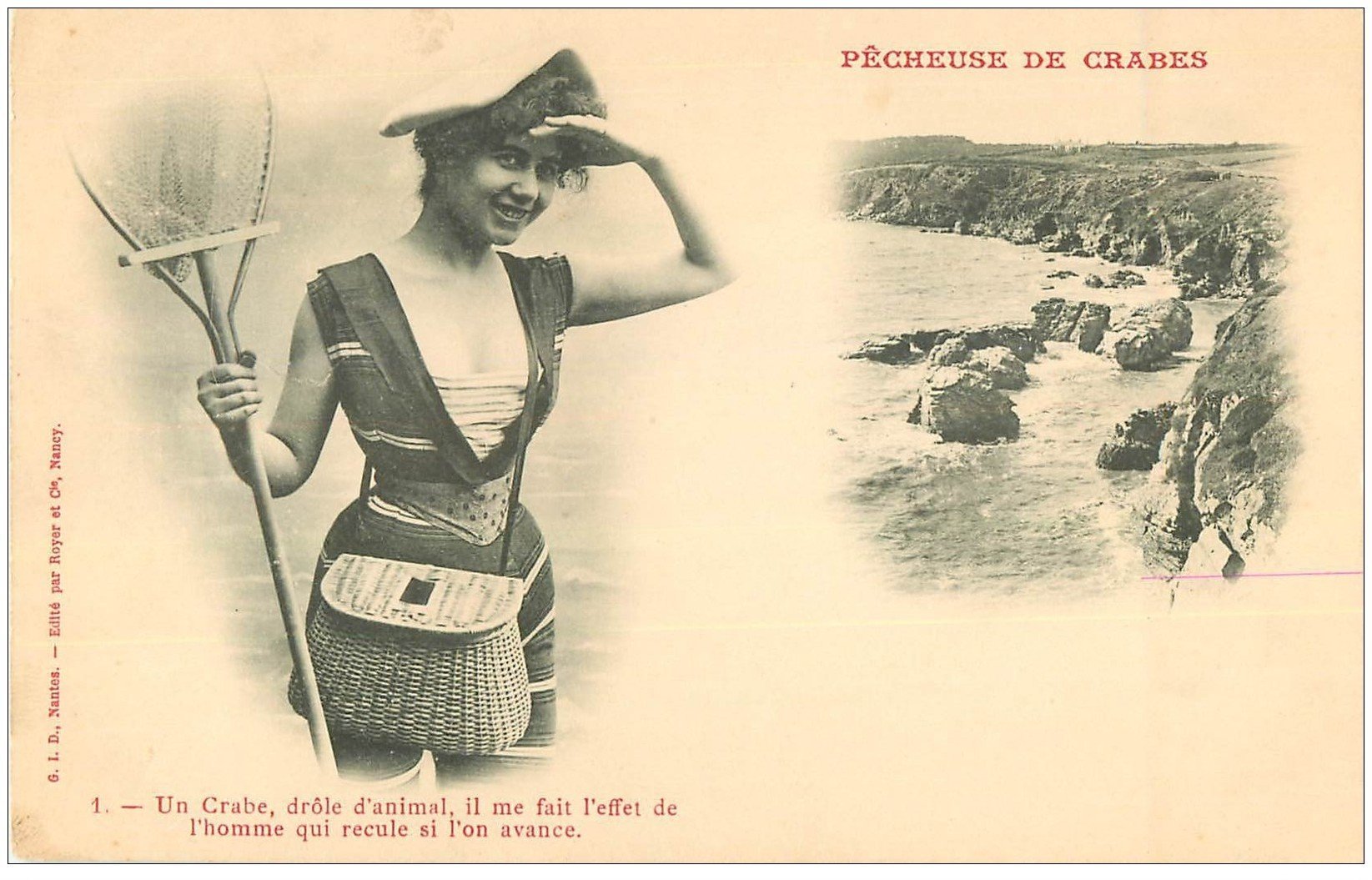 carte postale ancienne 22 Carte Pionnière vierge vers 1900. Pêcheuse de Crabes. Métiers de la Mer